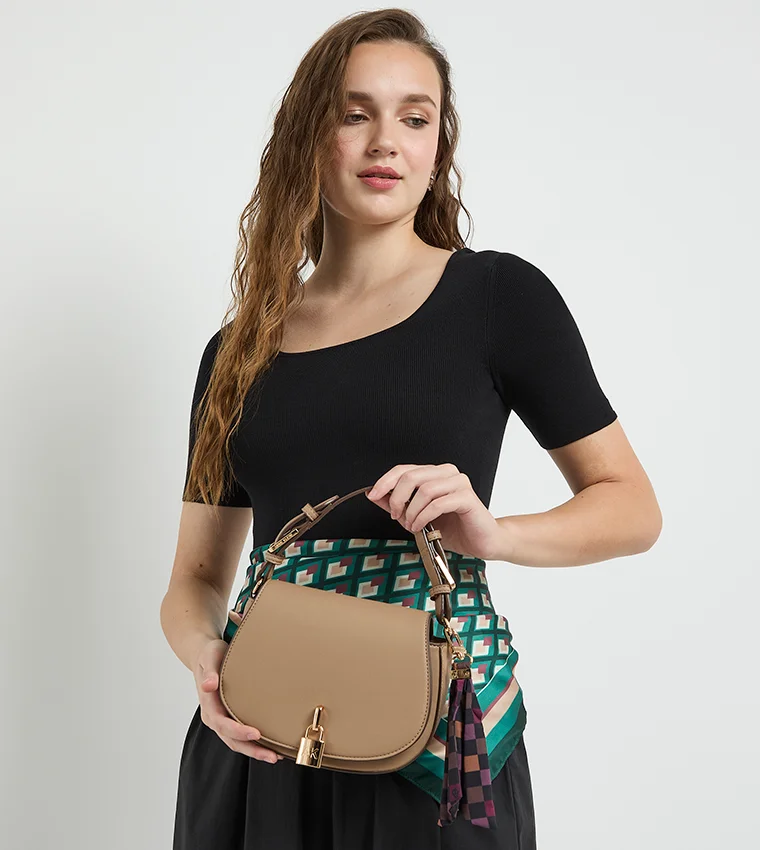ANNE KLEIN Anne Klein Logo Detail Scarf Detail Flap Shoulder Bag
